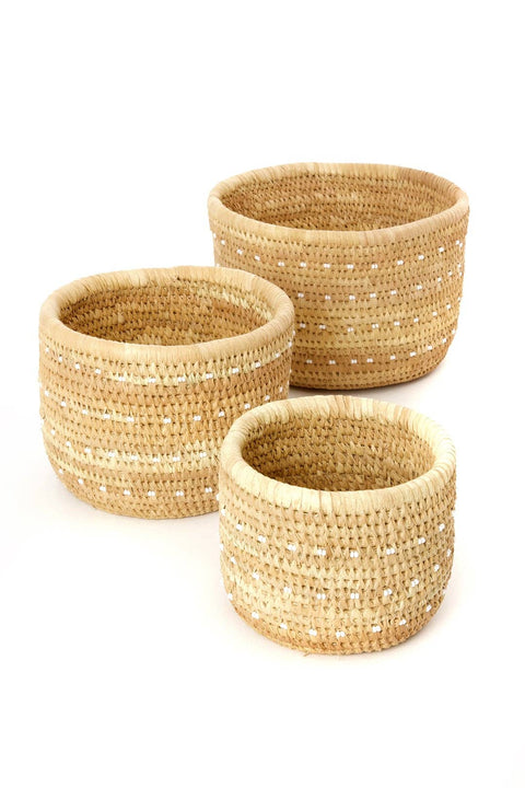 Ngurunit Nomadic Camel Milking Baskets with White Beaded Dots: SS6A - Small