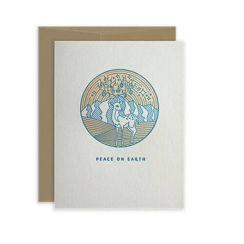 Peace on Earth Deer Letterpress Greeting Card: Boxed Set of 4