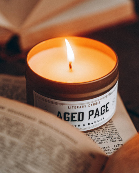 Aged Page Travel Tin Book Candle