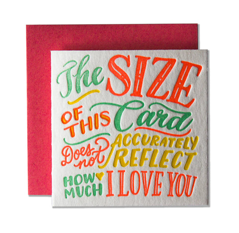 Size of This Card Love - Tiny Letterpress Card