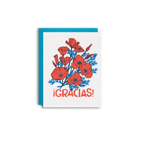 Gracias Poppies Spanish Risograph Thank You Card