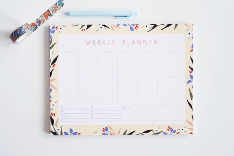 Yellow Whimsical Floral Weekly Planner Notepad