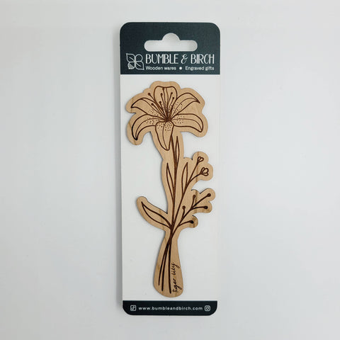 Tiger lily flower wood bookmark