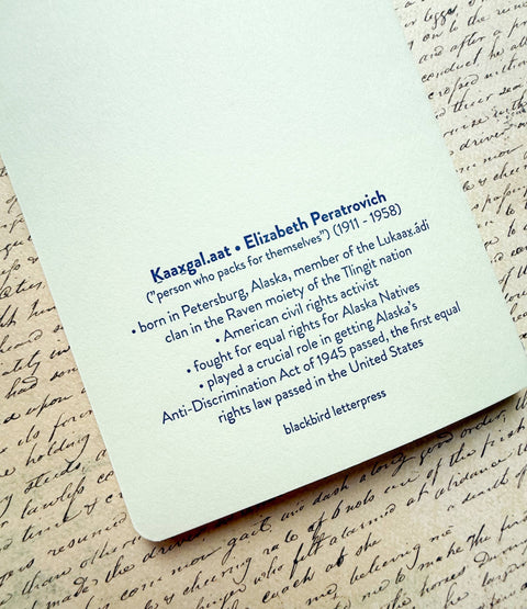 Elizabeth Peratrovich letterpress notebook