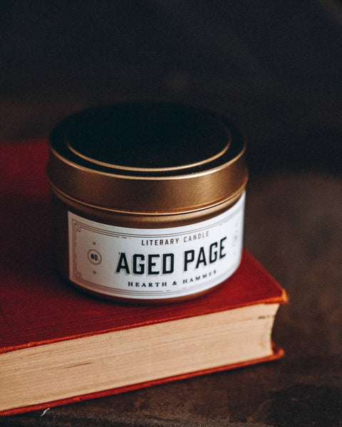 Aged Page Travel Tin Book Candle