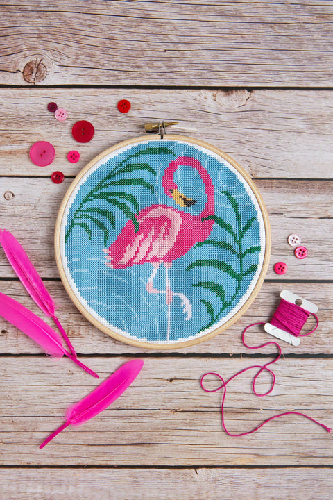 Flamingo Cross Stitch Kit | Beginner Craft Kit