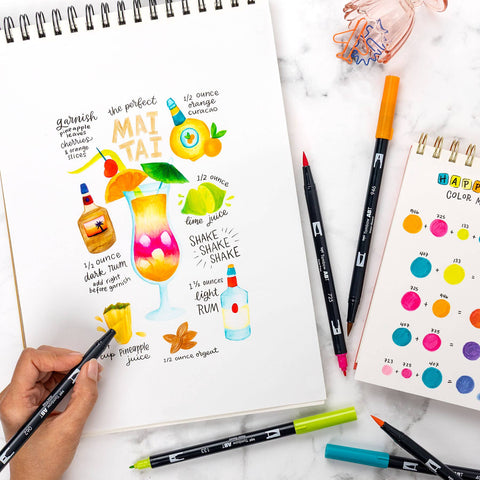 Tombow - Dual Brush Pen Art Markers, Happy Hour, 6-Pack