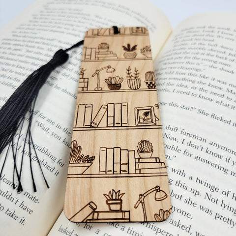 Cozy bookshelf wood bookmark