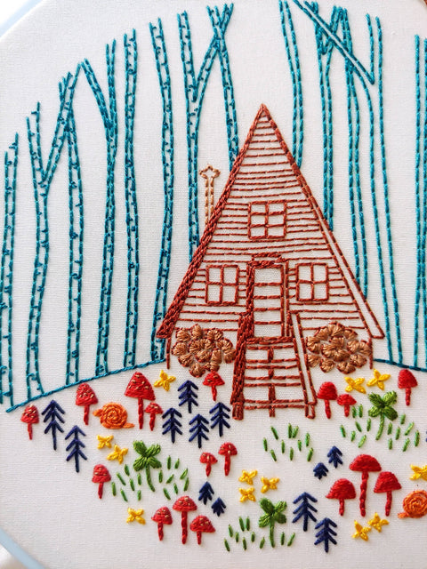 Cozy cabin embroidery kit