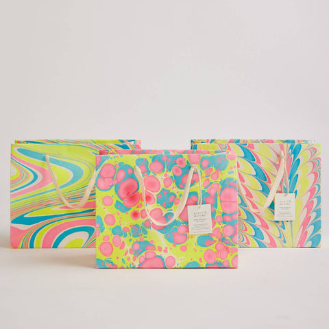 Hand Marbled Gift Bags (Medium) - Neon