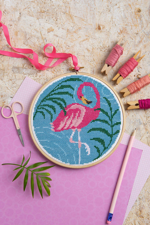 Flamingo Cross Stitch Kit | Beginner Craft Kit