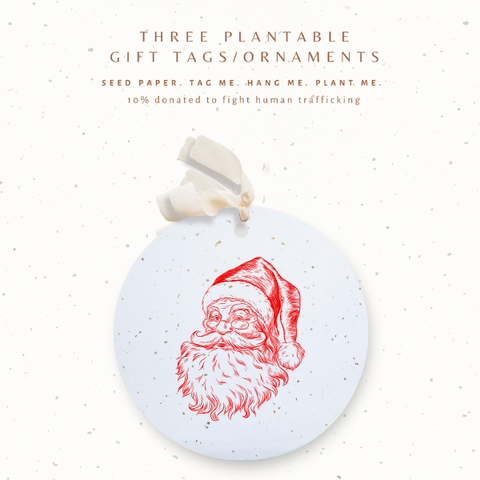 3 Santa Ornaments / Plantable Seed Gift Tags