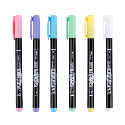 Fudenosuke Pastel Brush Pens, 6-Pack