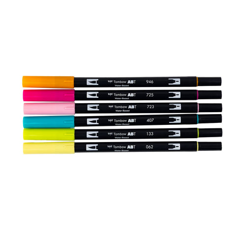 Tombow - Dual Brush Pen Art Markers, Happy Hour, 6-Pack