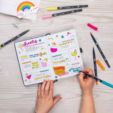 Tombow - Dual Brush Pen Art Markers, Happy Hour, 6-Pack