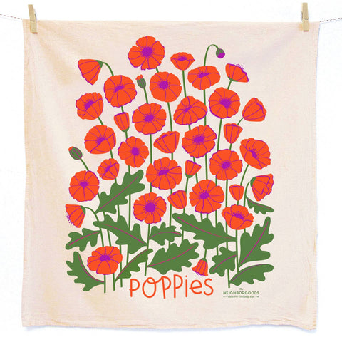 Mushroom & Poppies- Tea Towel Set of 2