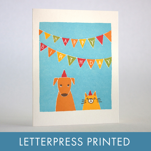 Cat & Dog Bday Letterpress Greeting Card
