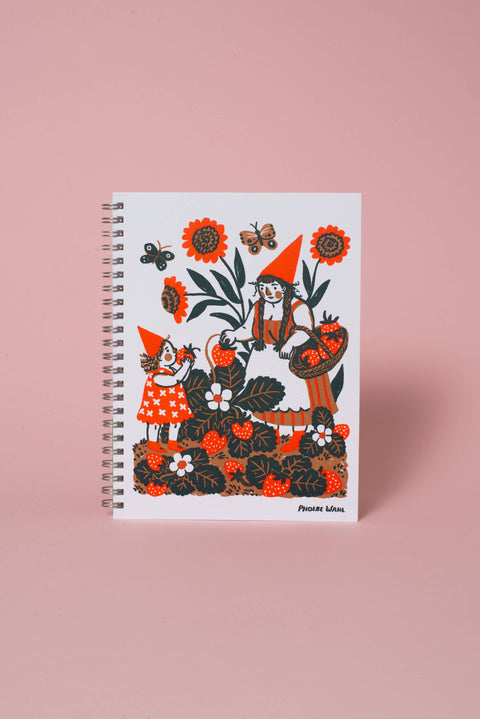 Strawberry Gnome Blank Letterpress Notebook by Phoebe Wahl