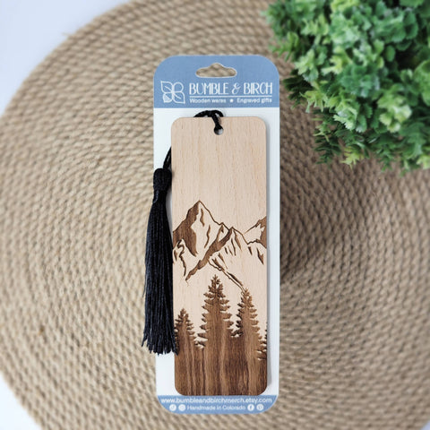 Mountain and forest wood bookmark
