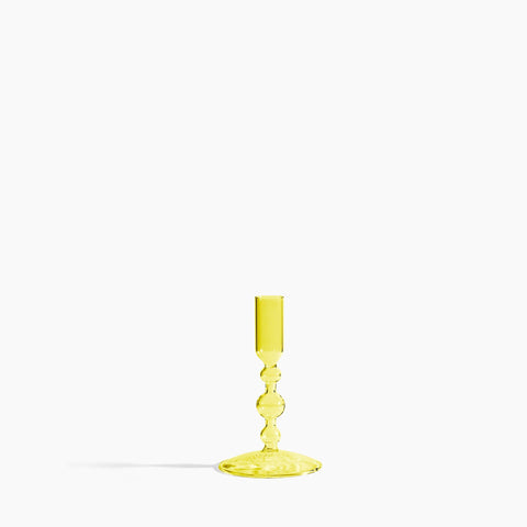 Glass Candlestick Holder in Short: Yellow