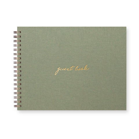 Script Guest Book: Sage Green Linen Cover | Gold Foil
