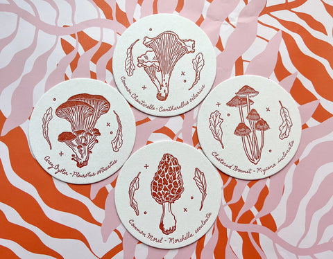 Mushroom Coasters Letterpress