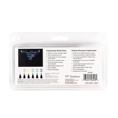 Fudenosuke Pastel Brush Pens, 6-Pack