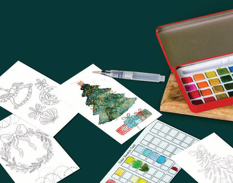 Retro Red Christmas watercolor painting kit