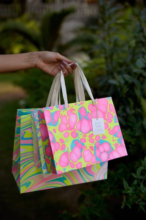 Large Neon Hand Marbled Gift Bags