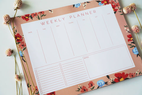 Peach Floral Weekly Planner Notepad