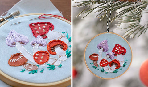 Mushroom Embroidered Christmas Ornament Kit