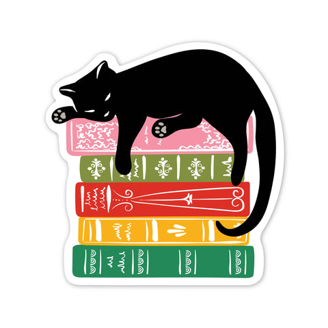 Black Cat & Books Vinyl Sticker | Book Lovers Sticker