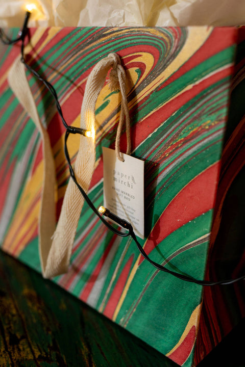 Medium Christmas Glitz Hand Marbled Gift Bags