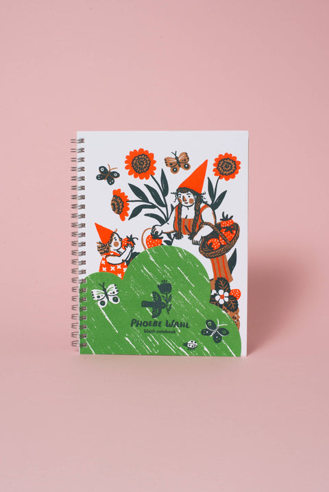 Strawberry Gnome Blank Letterpress Notebook by Phoebe Wahl