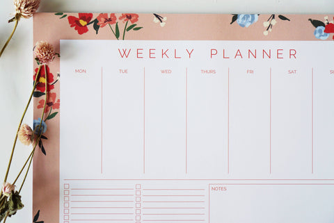 Peach Floral Weekly Planner Notepad