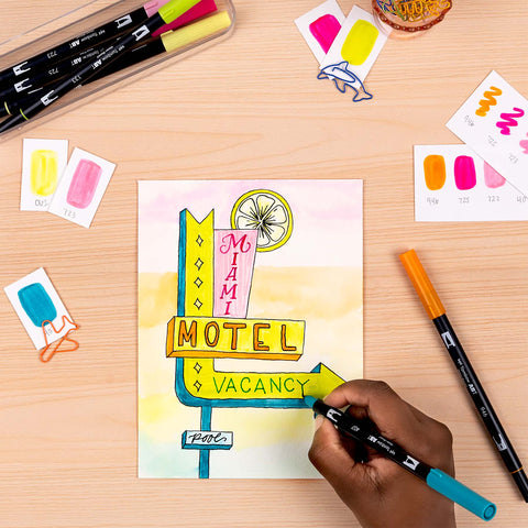 Tombow - Dual Brush Pen Art Markers, Happy Hour, 6-Pack