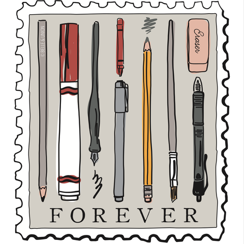 Pens & Pencils Forever postage stamp sticker
