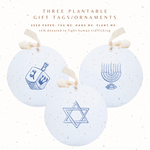 3 Hanukkah Ornaments / Plantable Seed Gift Tags