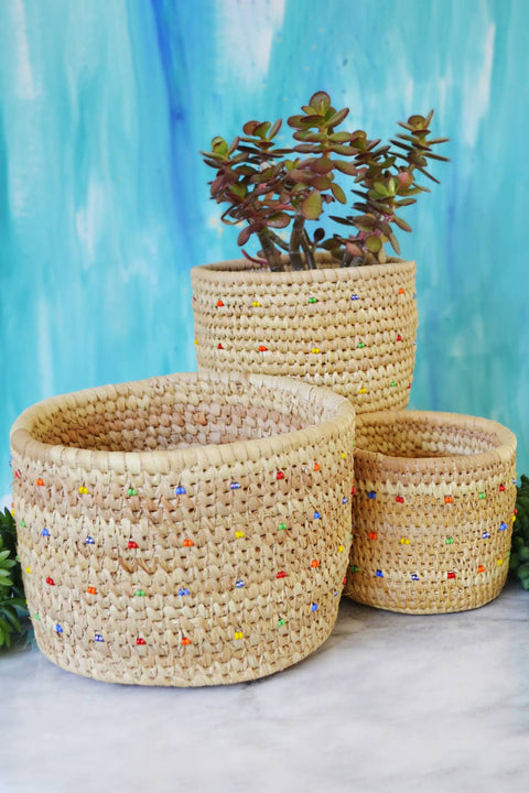 Ngurunit Camel Milking Baskets with Rainbow Beaded Dots