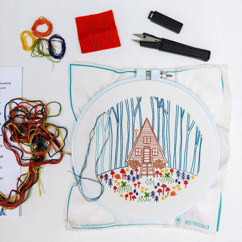Cozy cabin embroidery kit