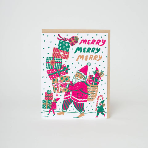 Merry Santa Letterpress Greeting Card by Phoebe Wahl