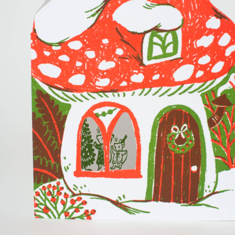 Merry Mushroom House Letterpress Holiday Greeting Card by Phoebe Wahl: Box set
