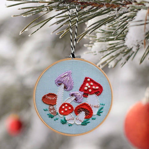 Mushroom Embroidered Christmas Ornament Kit