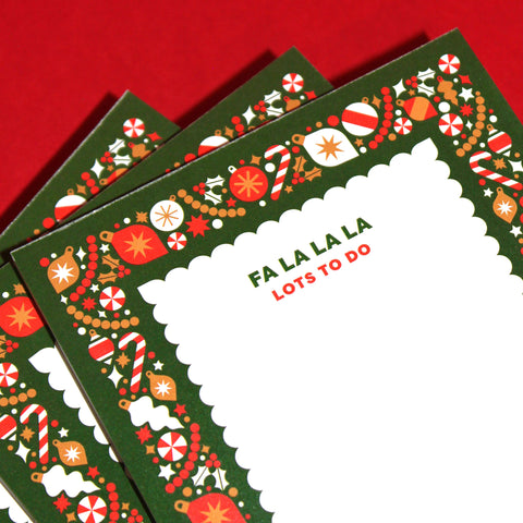 "Fa La La La Lots To Do" Green Christmas Stationery Notepad