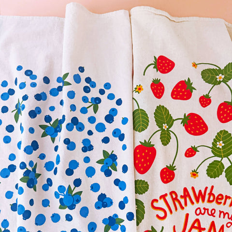 Berry Basket  (Blueberry, Strawberry) - Tea Towel Set of 2