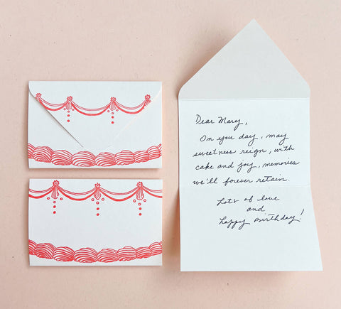 Cake blush pink and red mini card