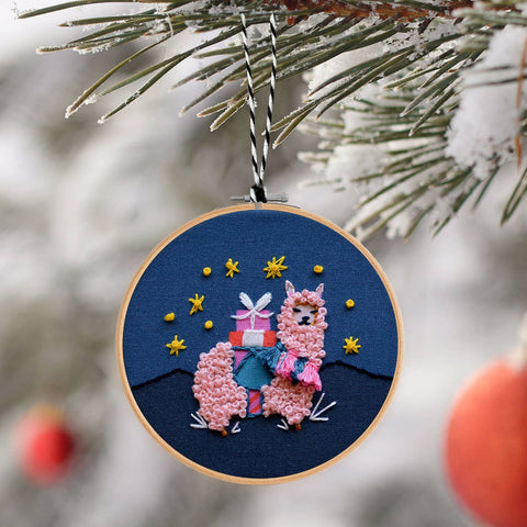 Alpaca DIY Embroidered Christmas Ornament Kit