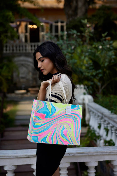 Large Neon Hand Marbled Gift Bags