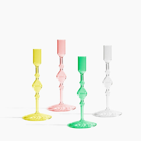 Glass Candlestick Holder in Tall:  Clear
