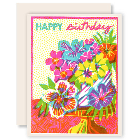 Happy Birthday Floral Cake Letterpress Card